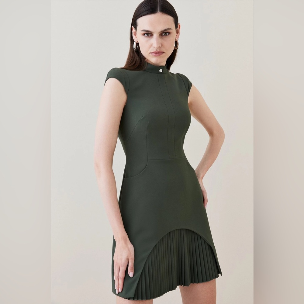 Karen Millen Military Tailored Mini Dress in Khaki Green NWT Size 2 Extra Small